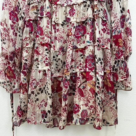 Free People Pink Closer to the Heart Tiered Floral Mini Dress in Cream Combo Med - Picture 6 of 6